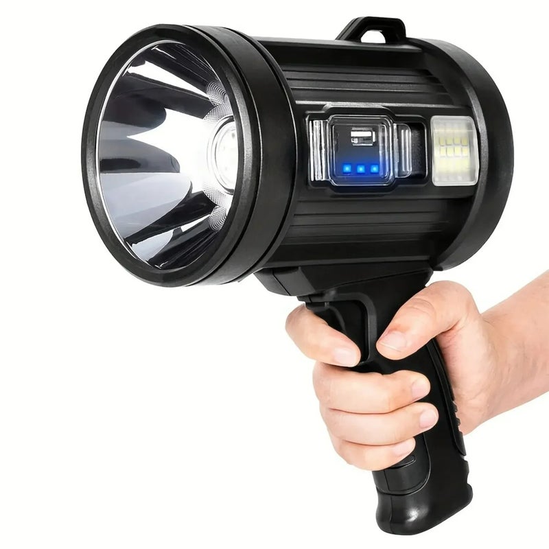 Bluejw Rechargeable LED Handheld Flashlight, Long Distance Searchlight, Solar Panel & USB Power, Outdoor Spotlight - Image 1